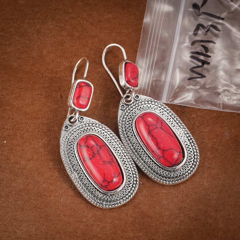 Retro Red Stone Dangle Earrings
